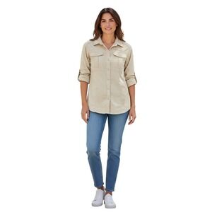 The North Face Womens Tan Nylon Roll Tab Sleeve Hiking Fishing Shirt Size Medium
